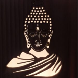 Illuminated Lord Buddha sculpture with LED light.