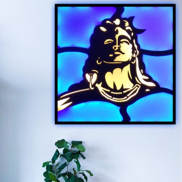 Image of LED-lit Lord Shiva wall decor, showcasing divine symbolism and spiritual ambiance.