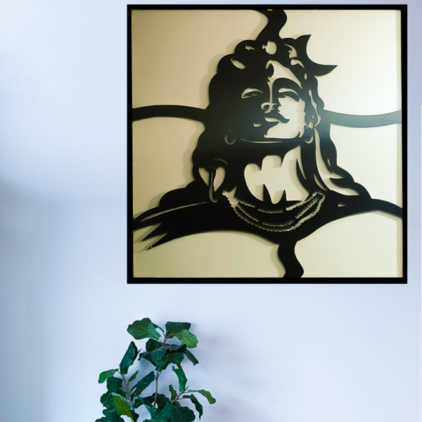 Photo of Lord Shiva wall decor with LED lights, embodying divine presence.